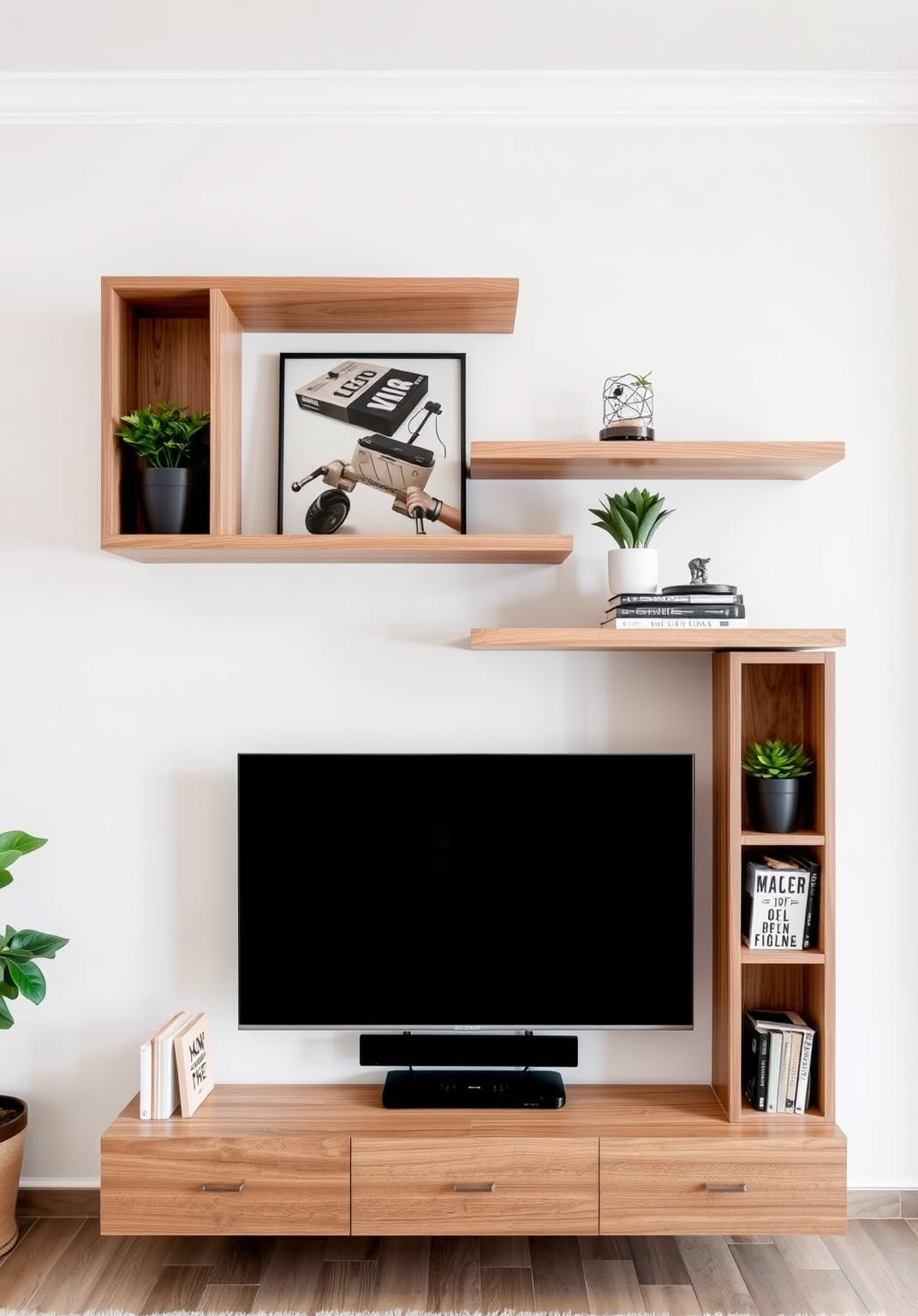 11. Floating Shelves with Hidden Storage