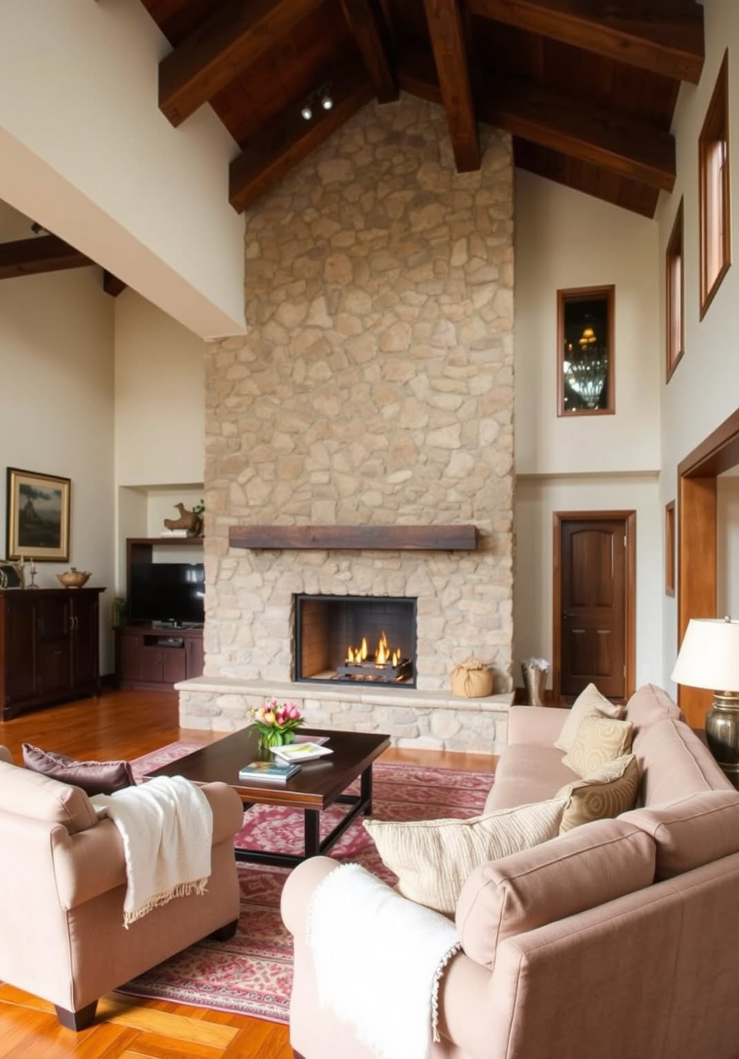 18. Rustic Stone Fireplace for a Cozy Cabin Feel