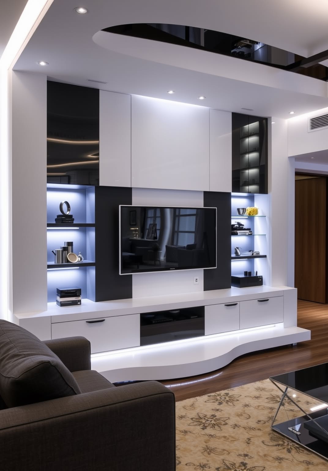 19. Built-In Media Wall with LED Lighting