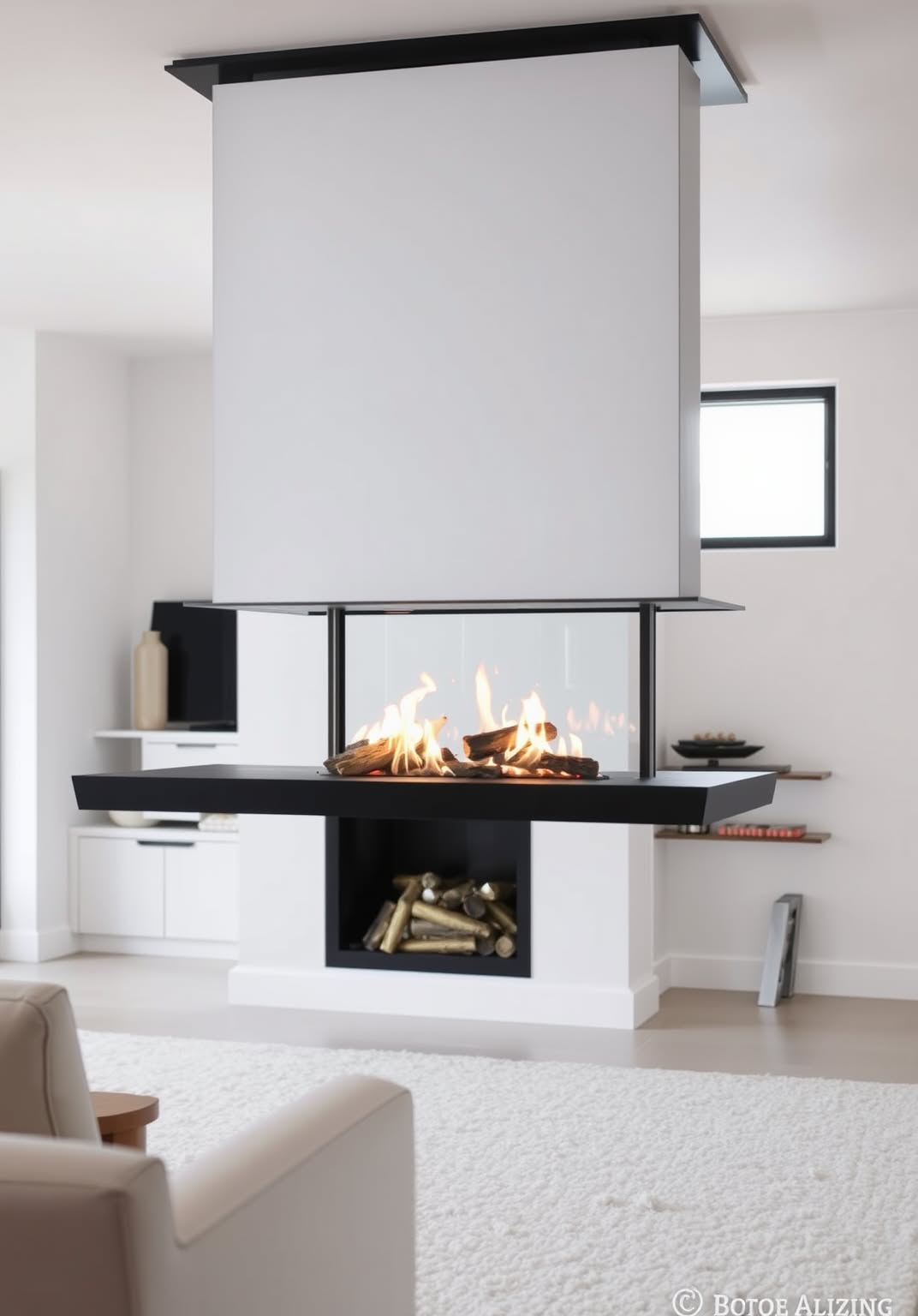 19. Floating Fireplace for a Modern Statement