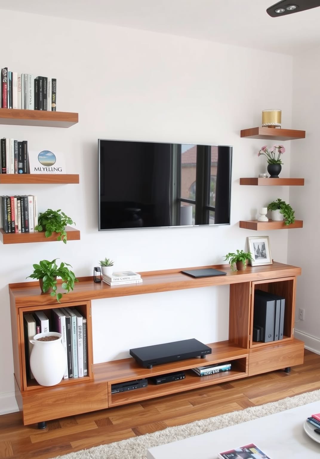 1. Floating Shelves with Hidden Storage