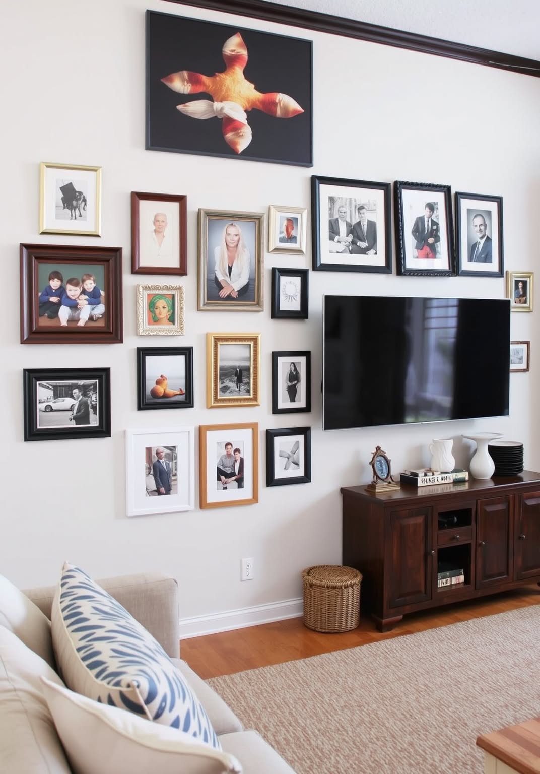 20. Gallery Wall Around the TV for a Personal Touch