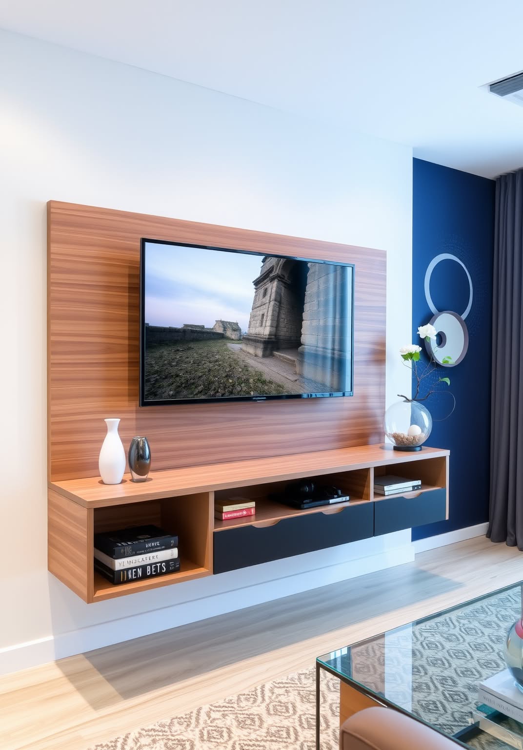 23. Floating Entertainment Unit with Hidden Storage