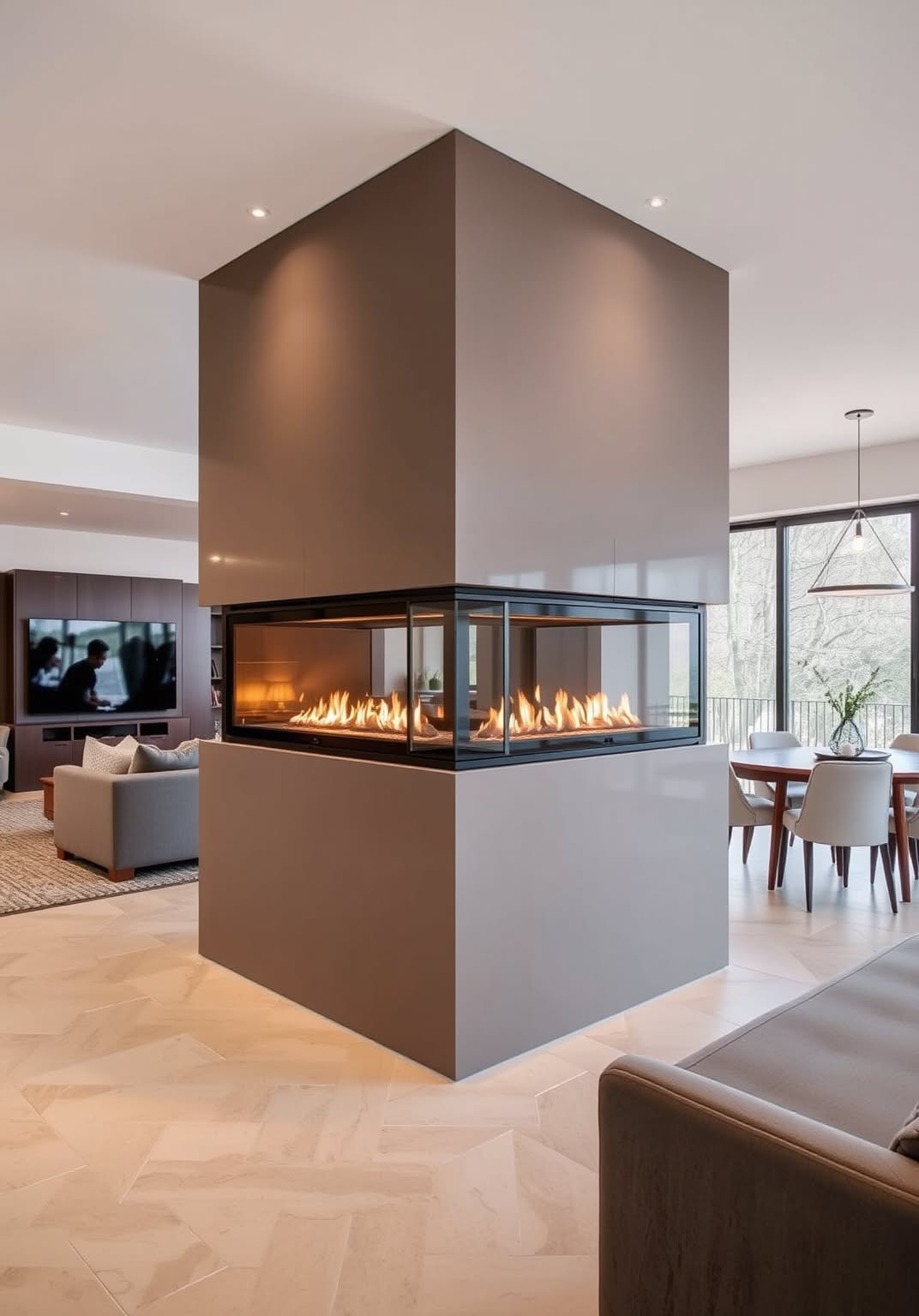 4. Double-Sided Fireplace for Open-Concept Homes