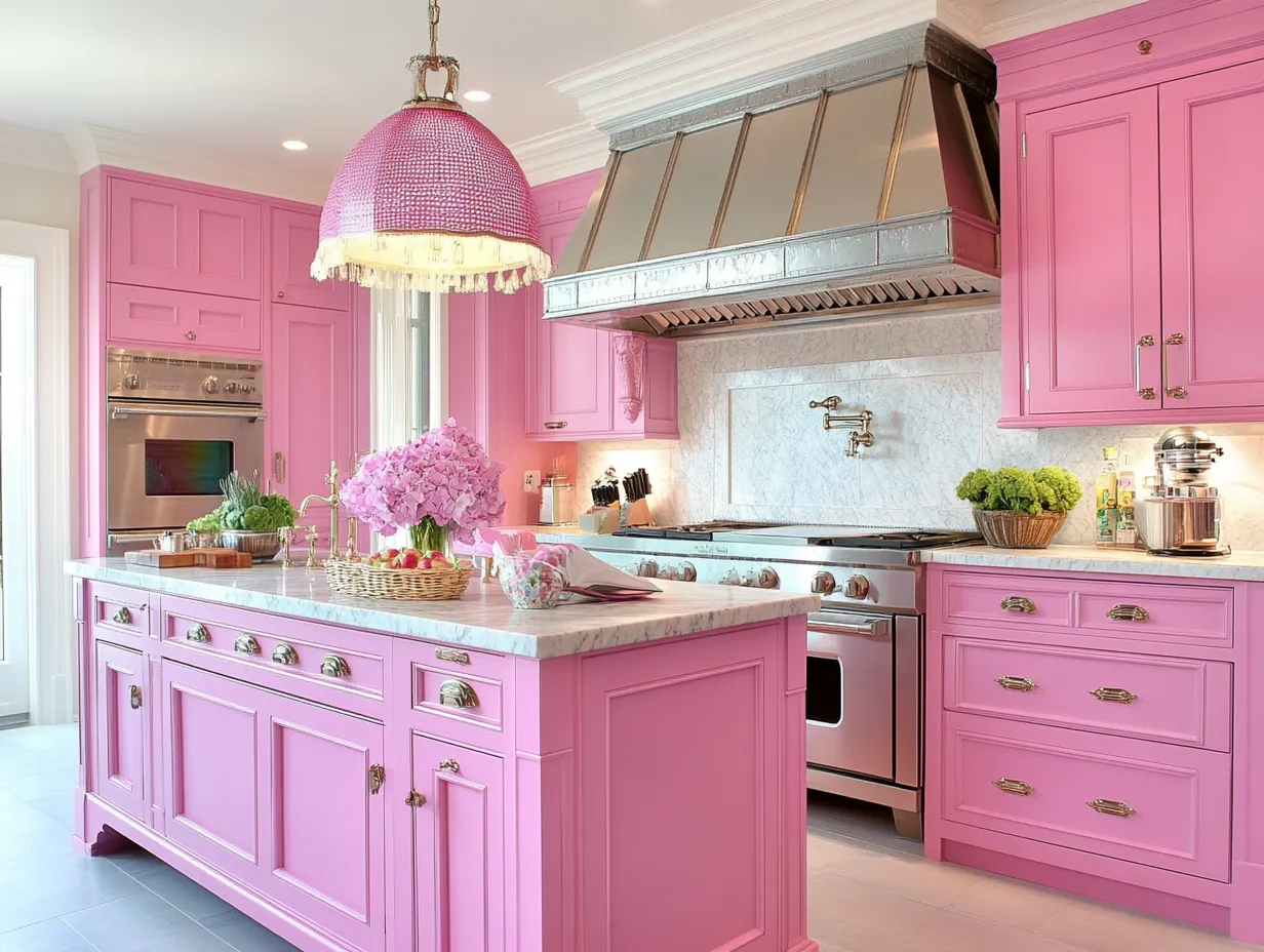 pink kitchen cabinets
