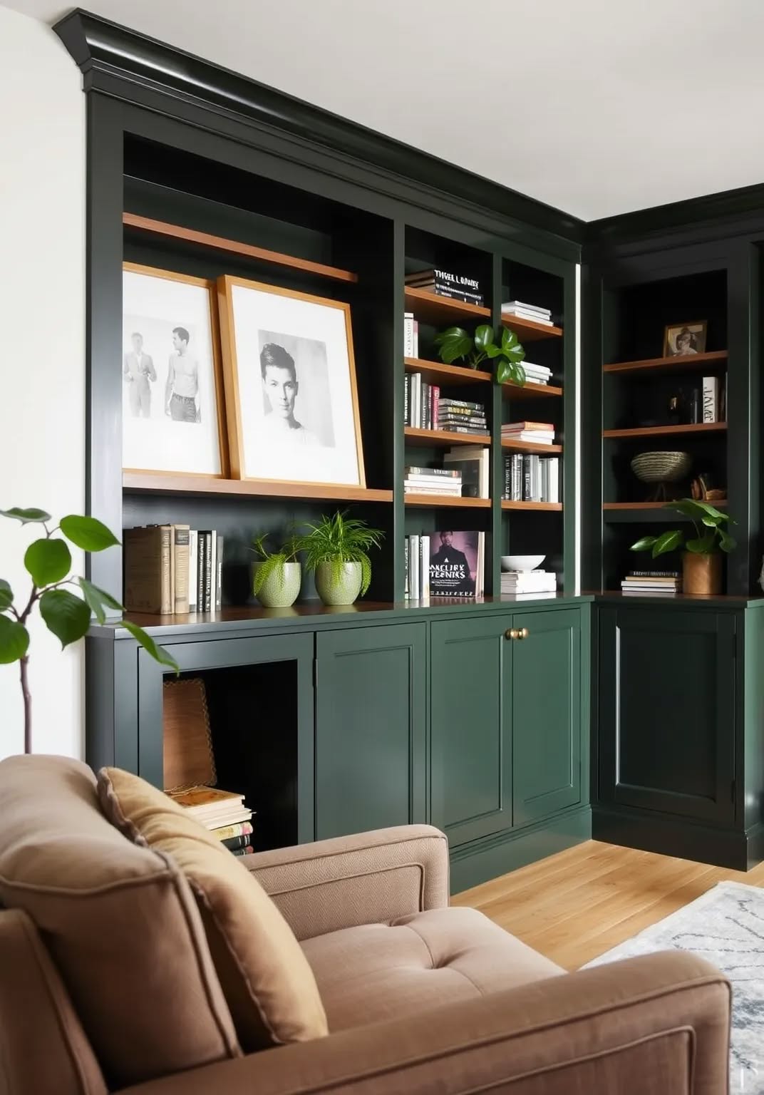 10. Use Dark Green Cabinetry or Shelving