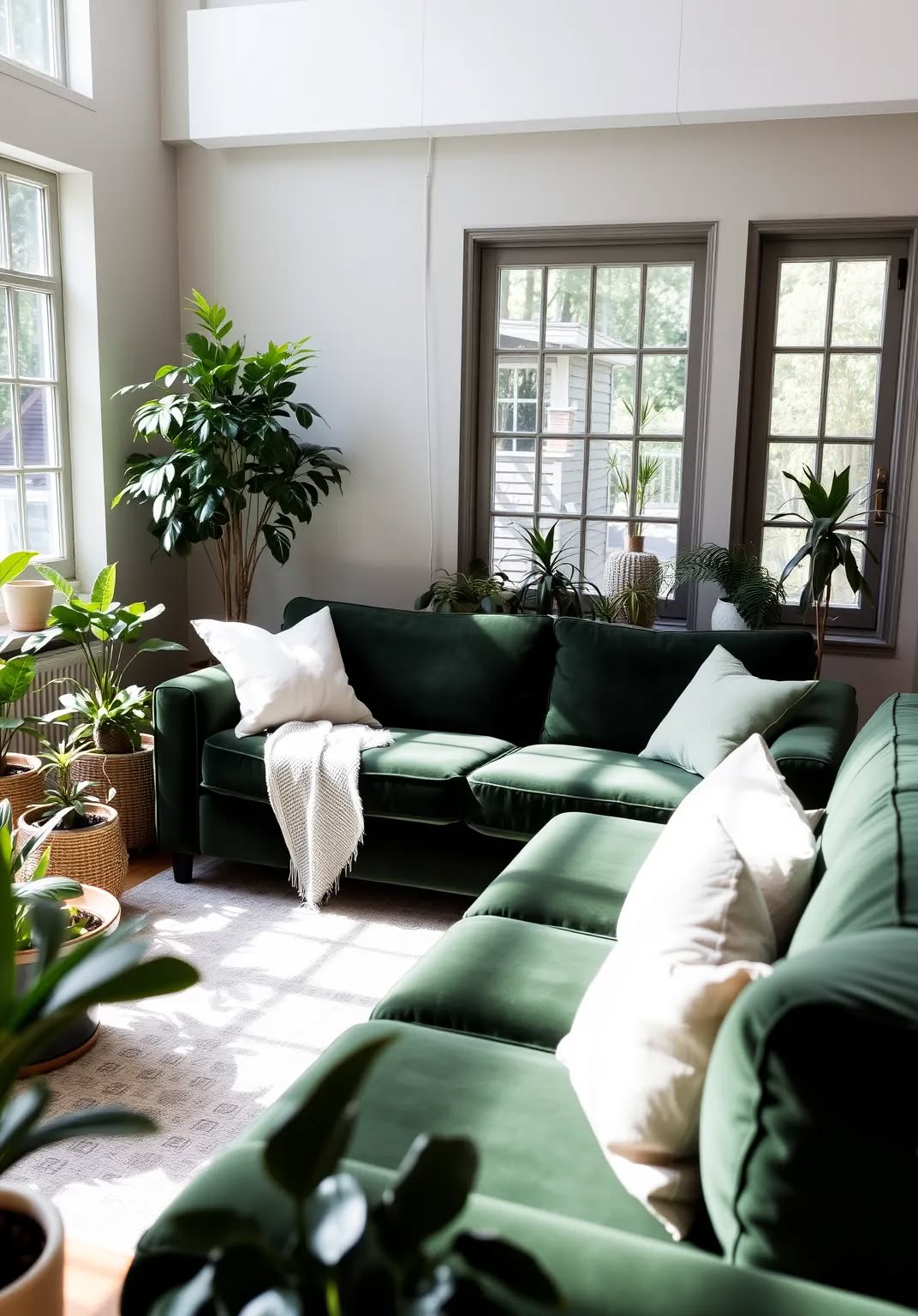 11. Add a Dark Green Velvet Sofa for Luxurious Comfort