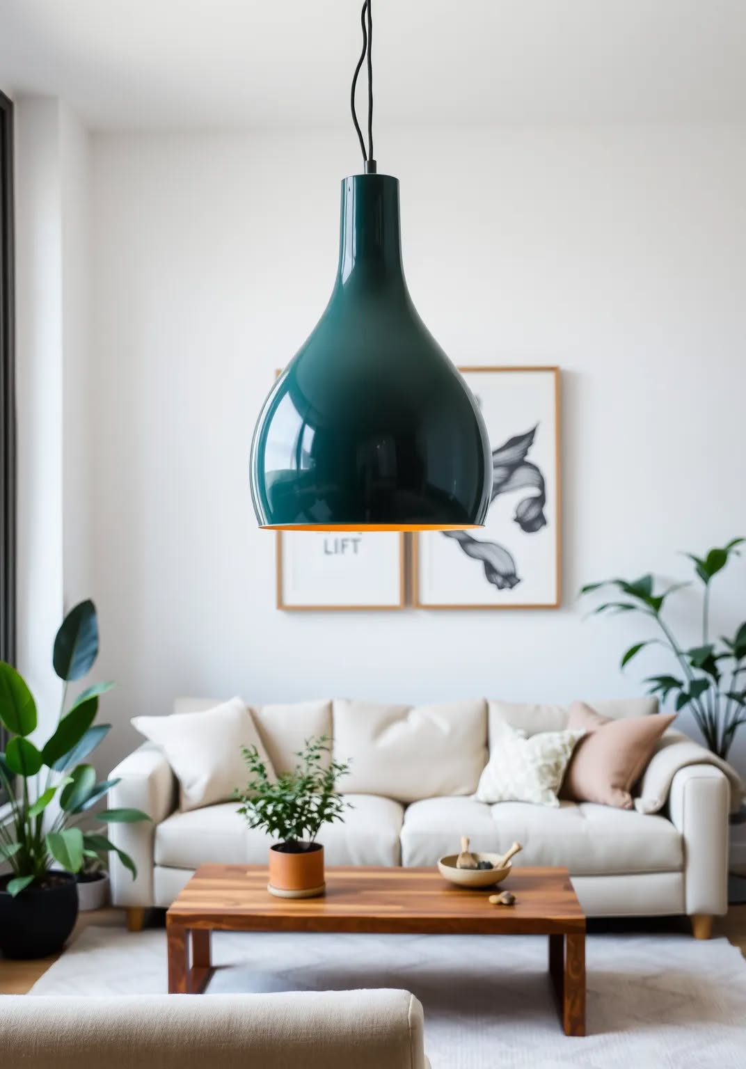 20. Bring in Dark Green Through Statement Lighting