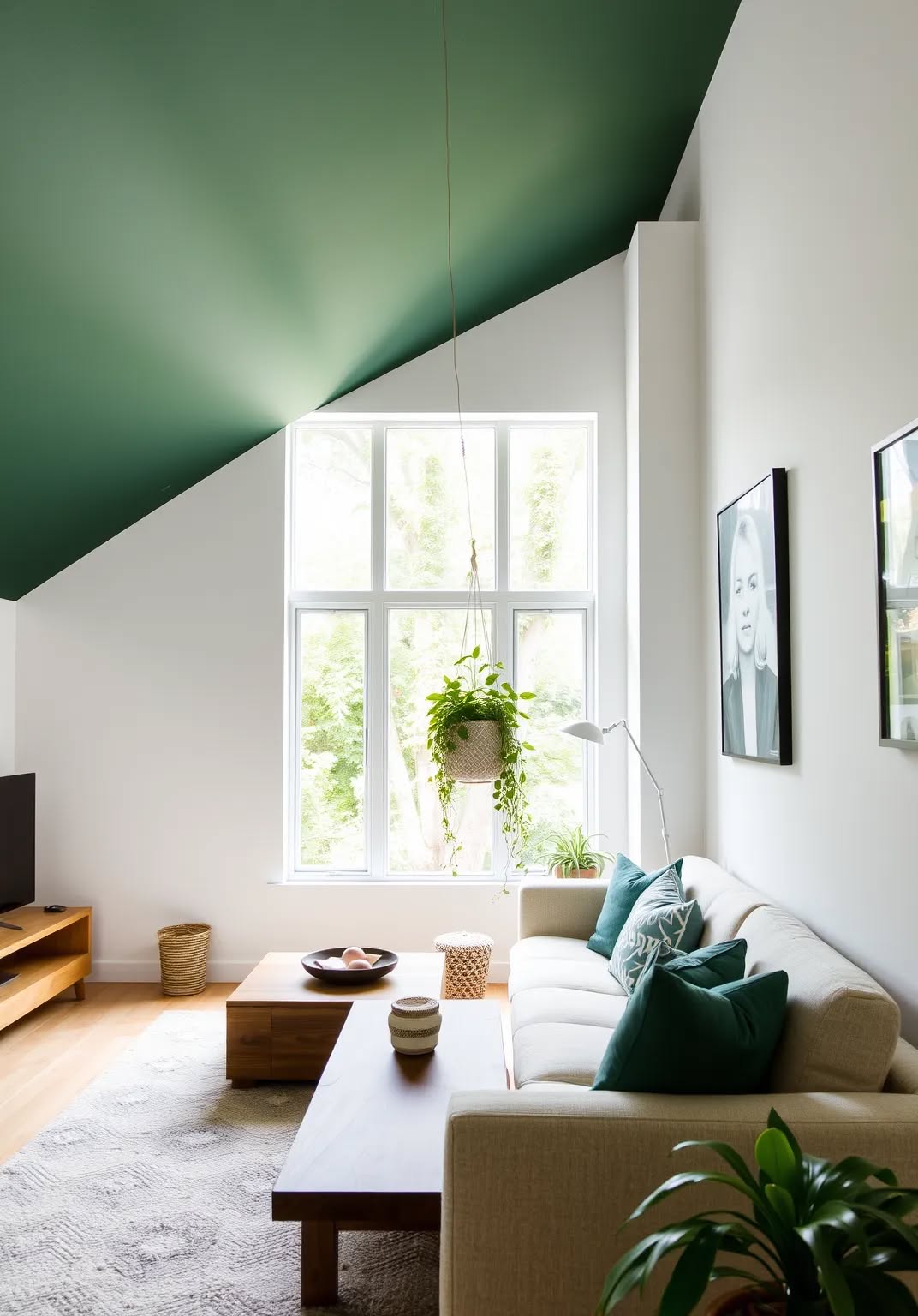 25. Dark Green Ceiling for a Dramatic Effect
