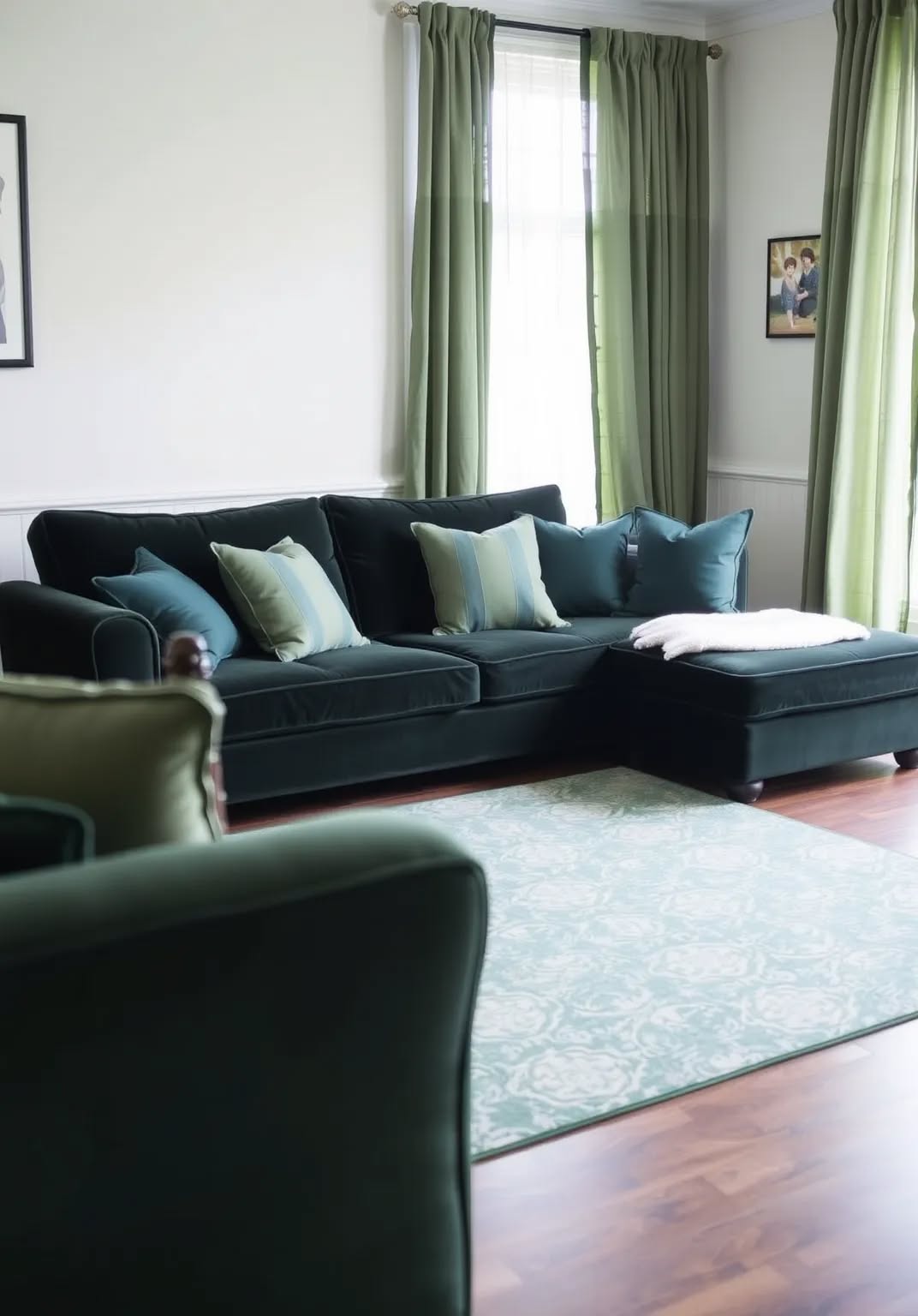 2. Layer with Green Textiles for a Cozy Feel