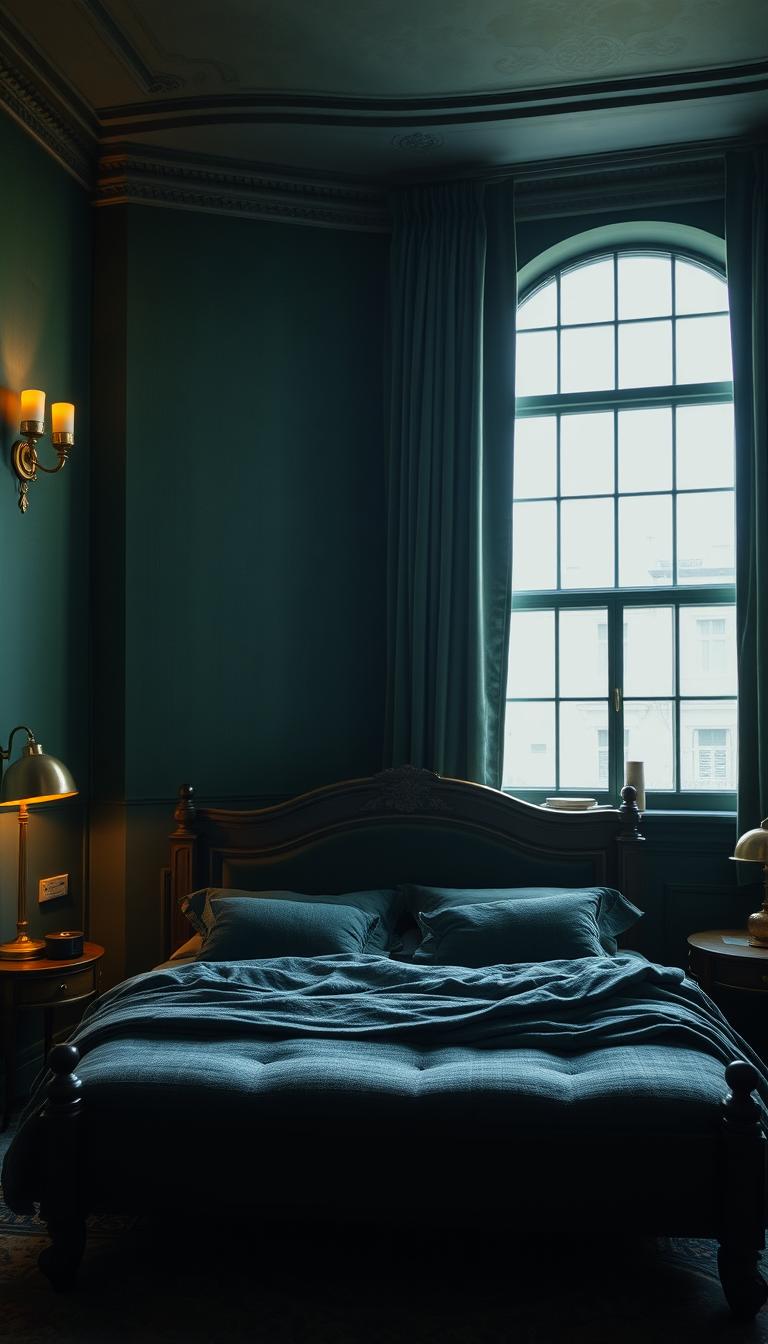 dark green bedroom