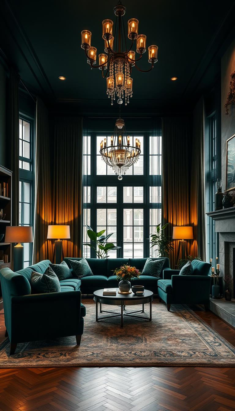 dark green living room
