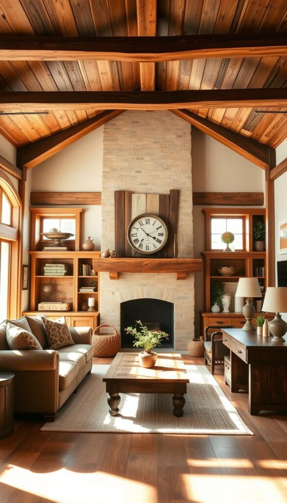 wood elements in rustic living room wood elements in rustic living room