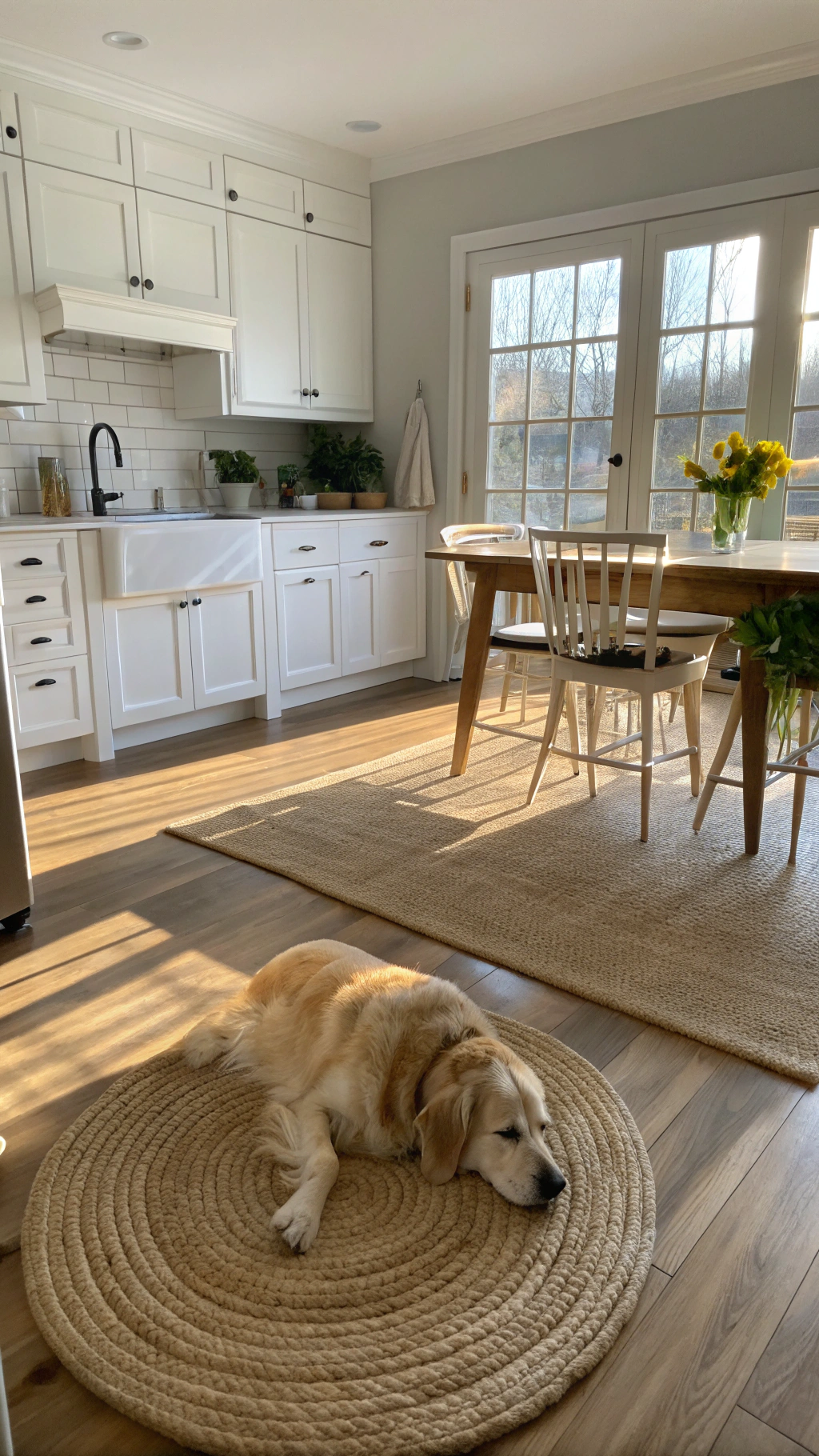 8. Kitchen Light Wood Floors: The Foundation of Your White and Wood Oasis