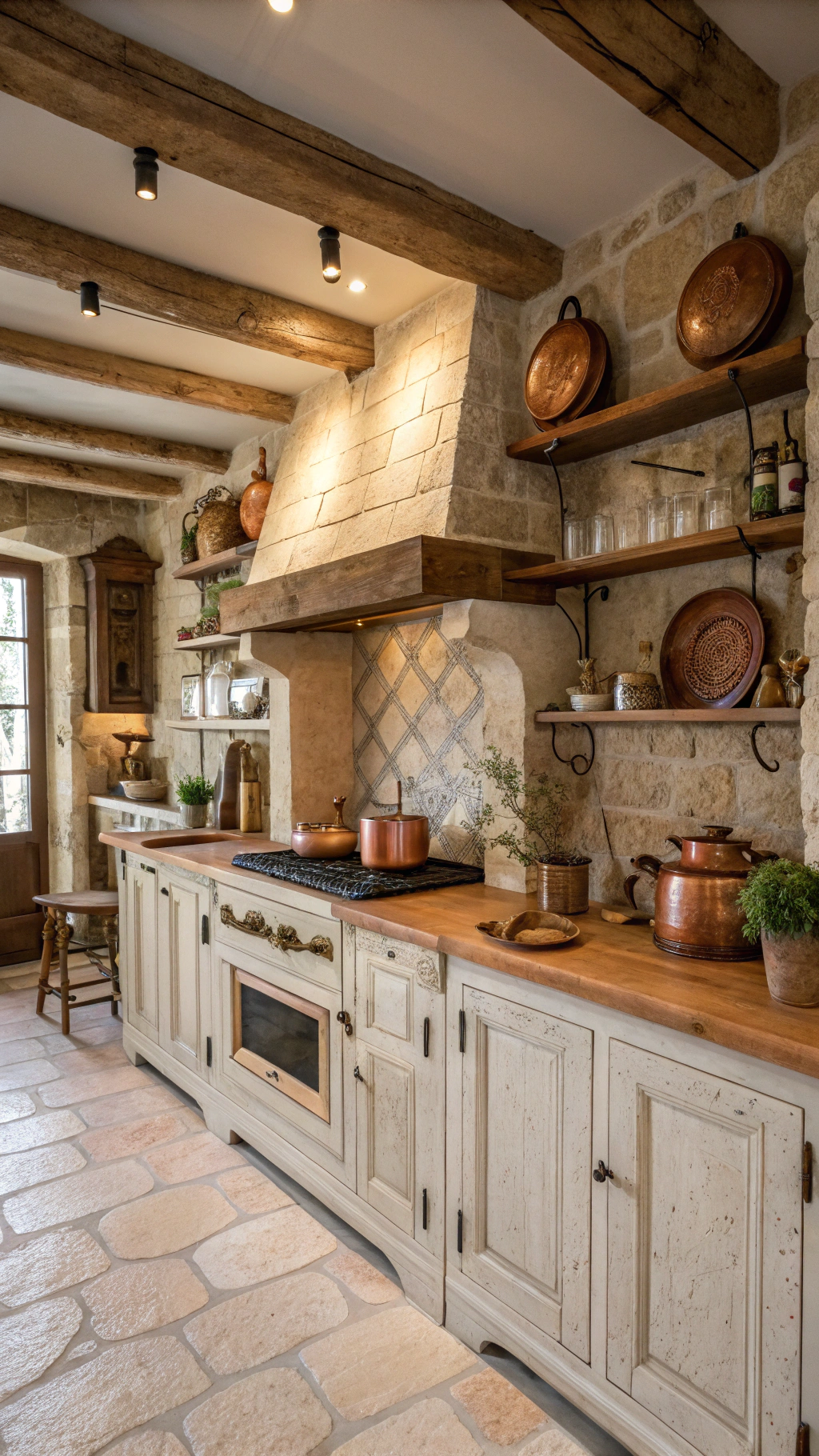 french country kitchen backsplash: Rustic Stone for a Farmhouse French Country Kitchen