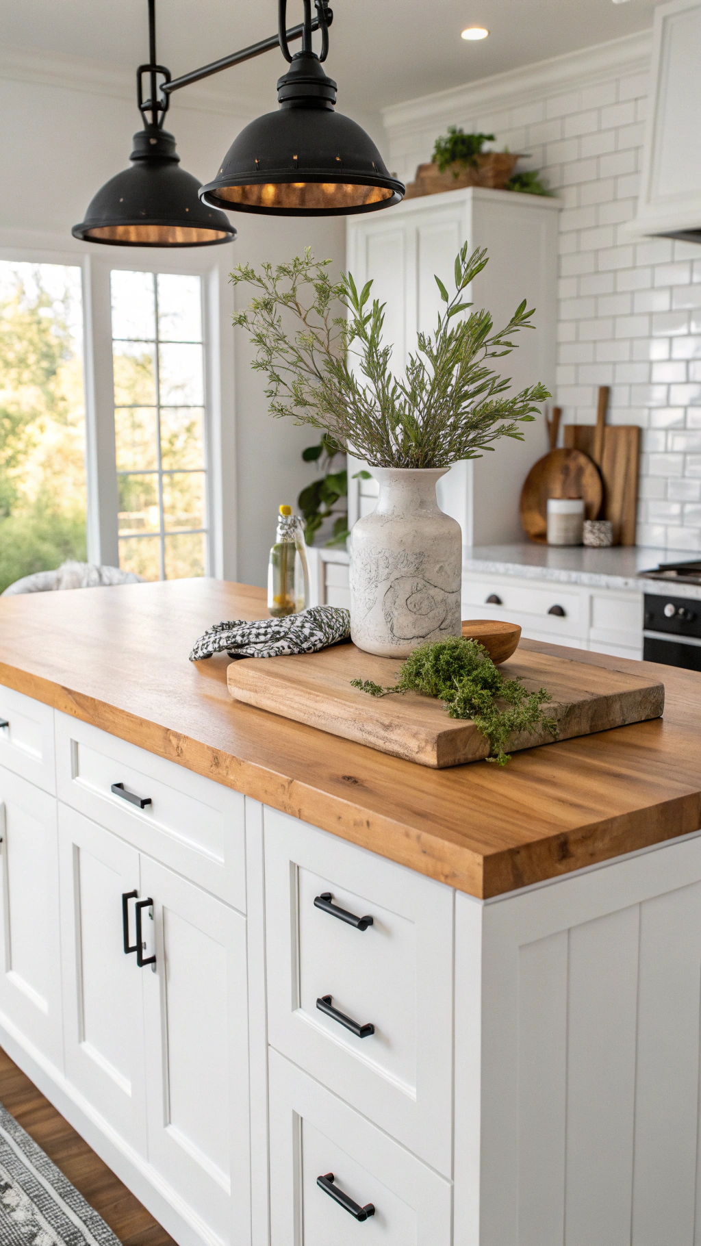7. White Kitchen Cabinets With Wood Counter: The Dynamic Duo