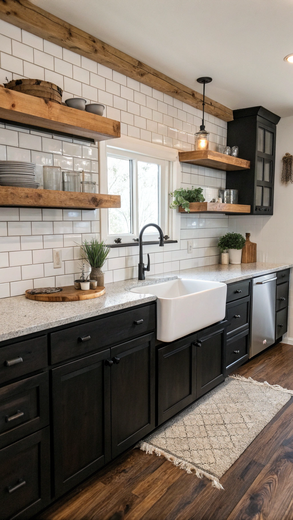 modern farmhouse kitchens black: Creating a Black And Wood Kitchen for a Warm, Rustic Feel