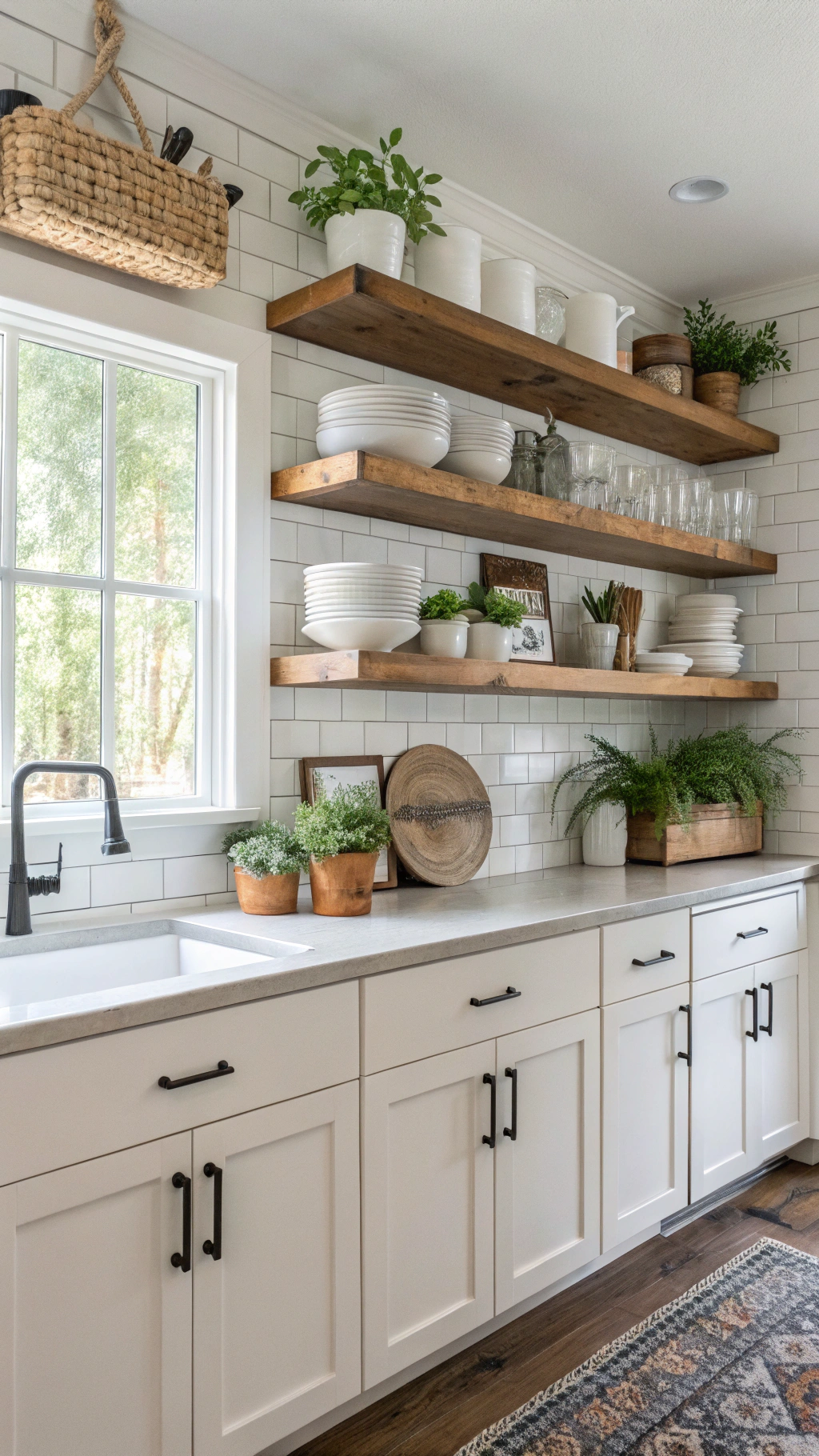 Open Shelving in Modern Farmhouse Kitchens Cabinets