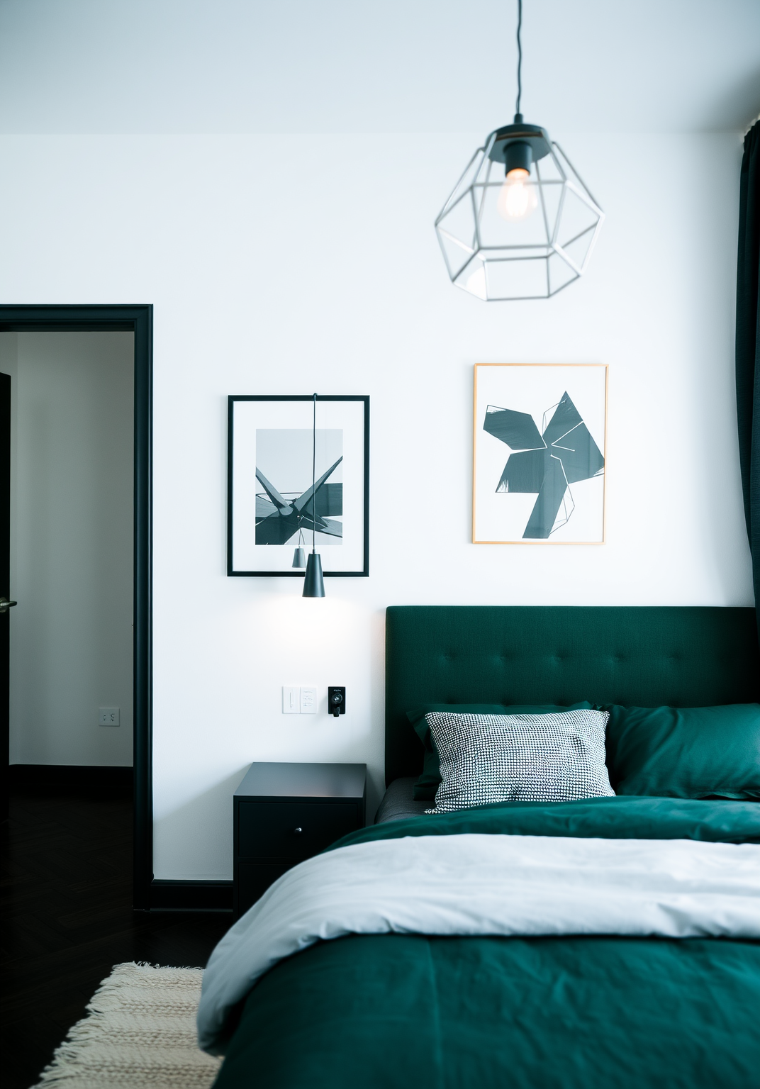 3. Modern Minimalism with Dark Green Accents