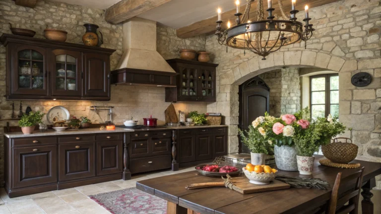 French Country Kitchen: Timeless Charm with Dark Cabinets