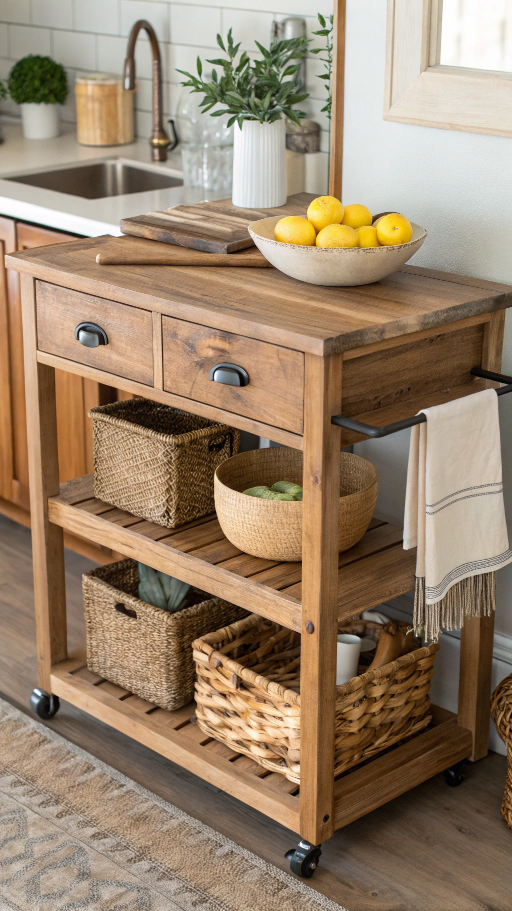 7. Multi-Tasking Islands: Small Kitchen Cabinet Ideas with Wheels