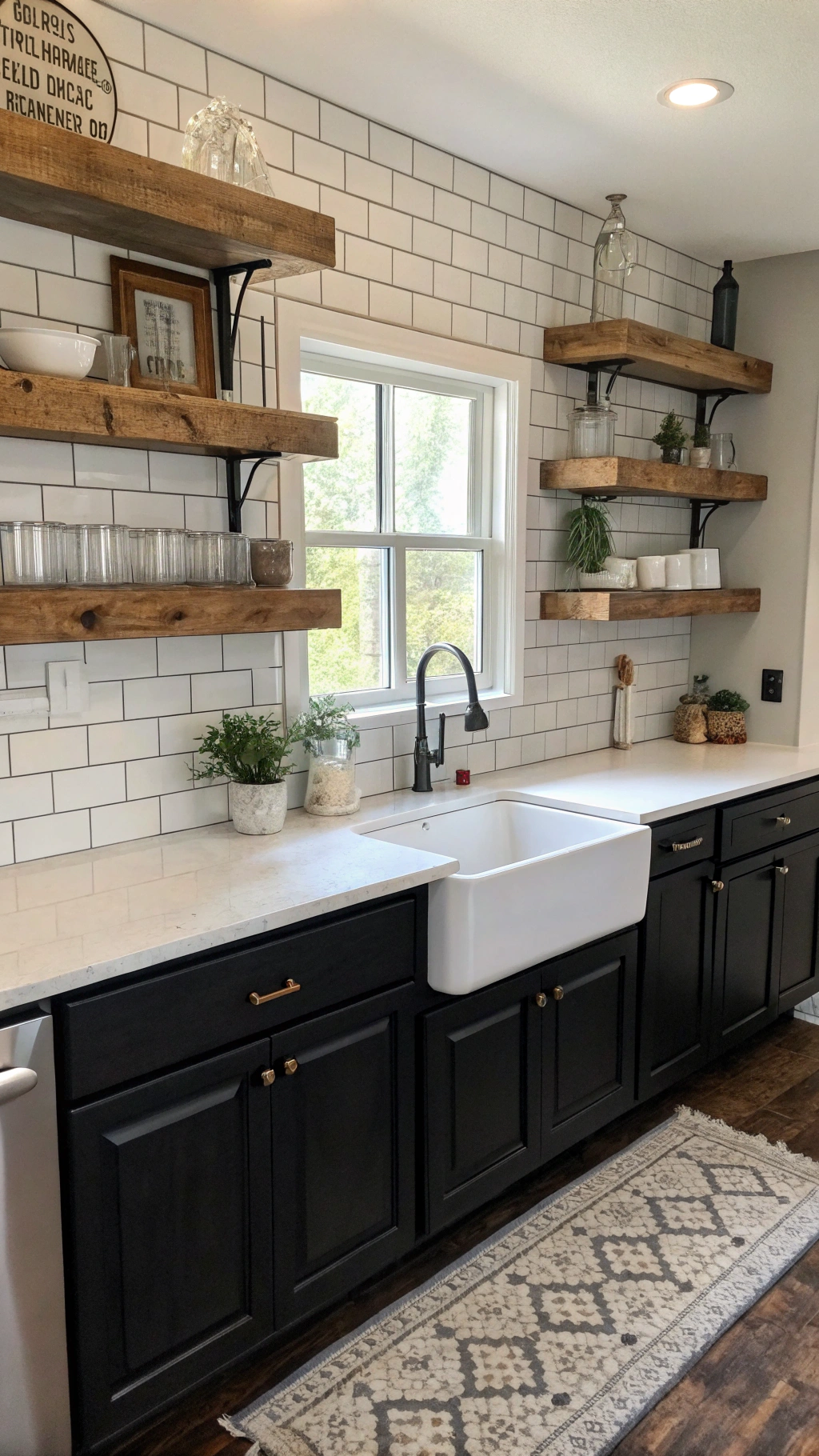 Enhancing Modern Farmhouse Kitchens Black with a White Subway Tile Backsplash