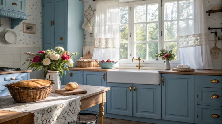 Blue French Country Kitchen: Stunning Navy Cabinets