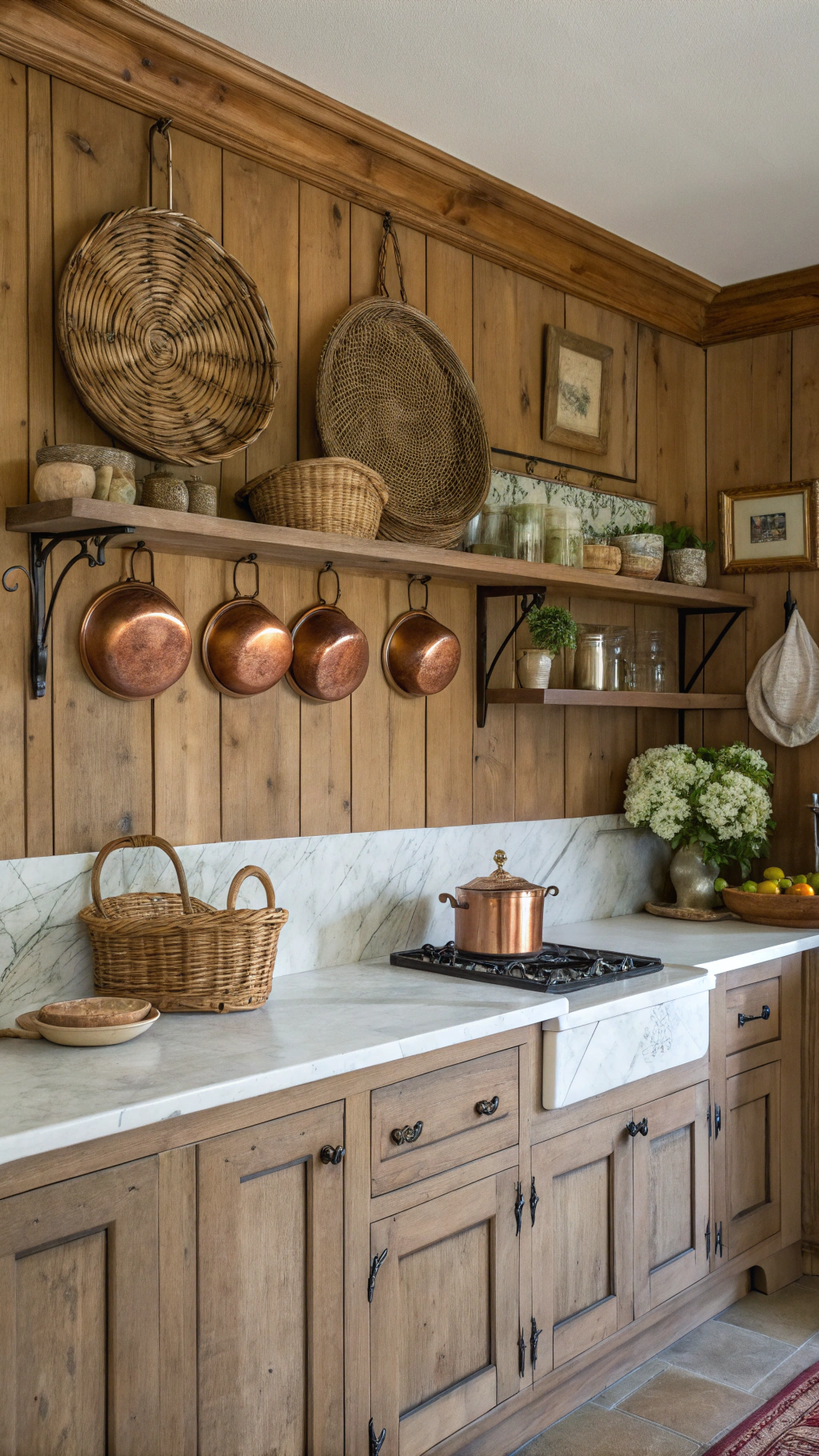 french country kitchen backsplash: Wooden Panels for a French Farmhouse Kitchen Backsplash
