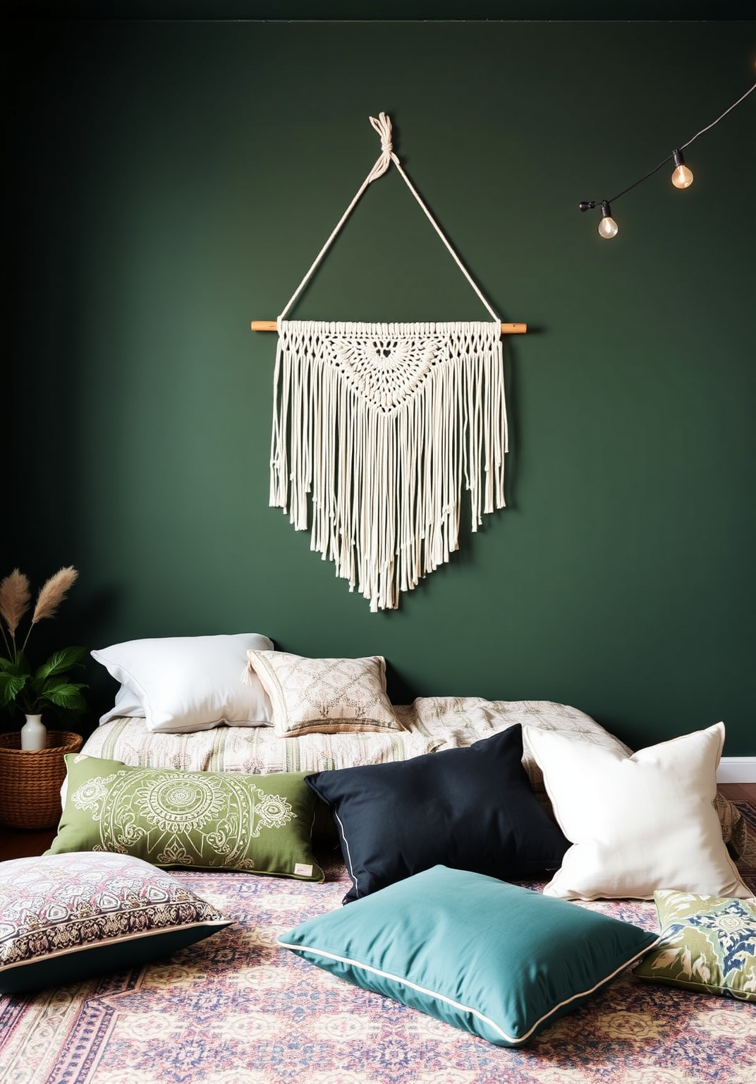 4. Cozy Boho Vibes with Dark Green