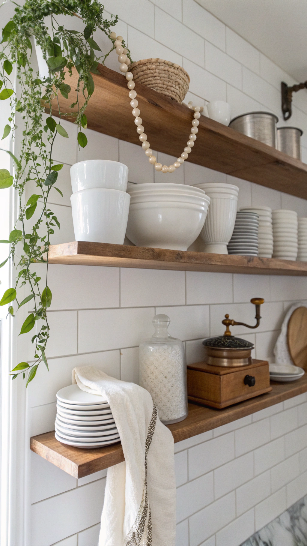 6. White Kitchen With Wooden Shelves: Storage That Actually Looks Good
