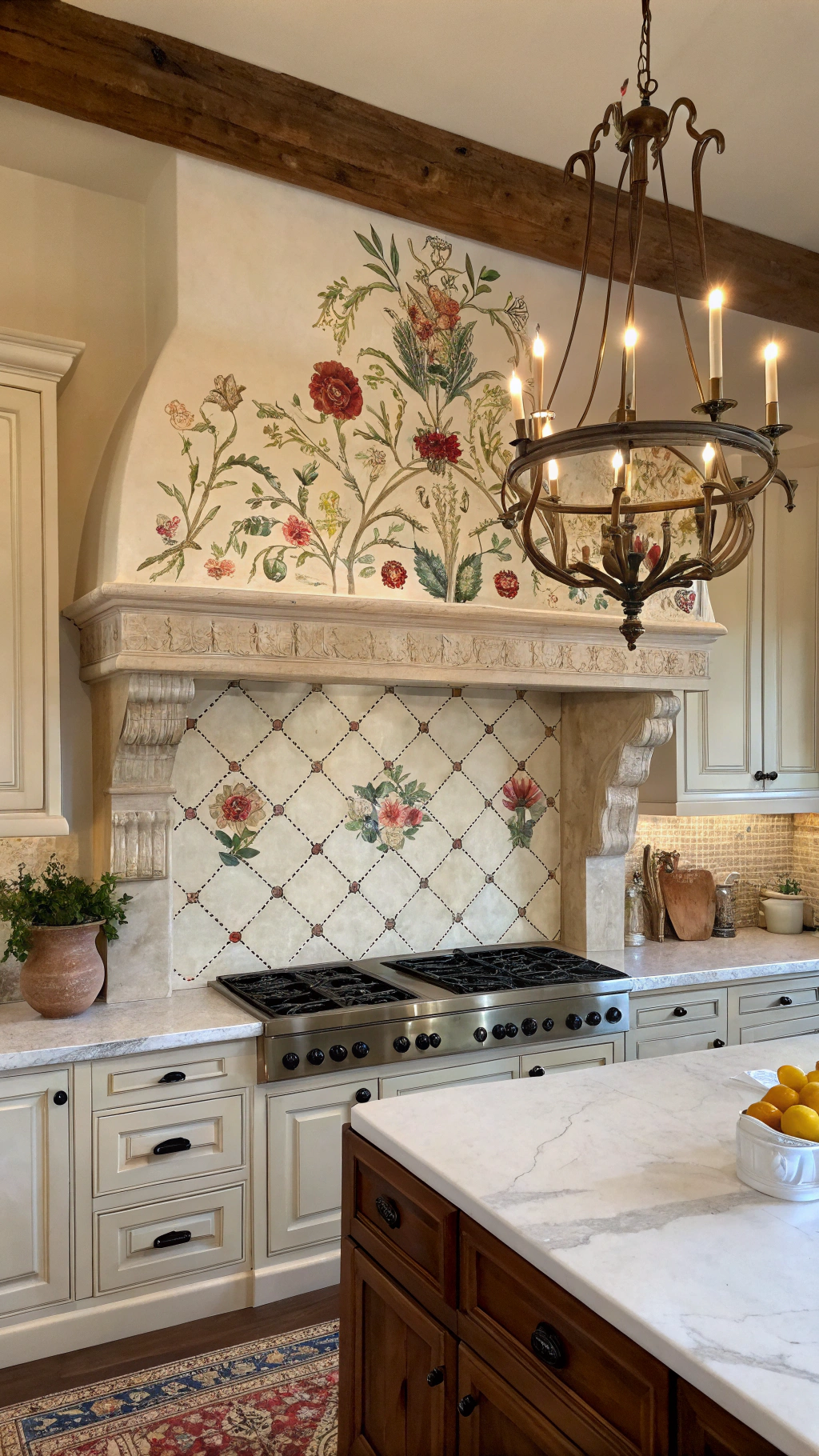 french country kitchen backsplash: Hand-Painted Tiles for a French Farm Kitchen Backsplash