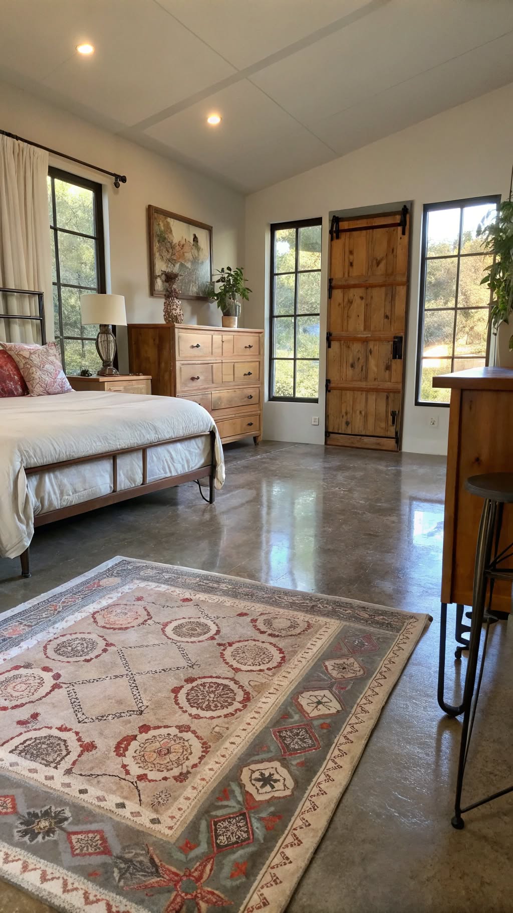 11. Concrete Flooring with Area Rugs