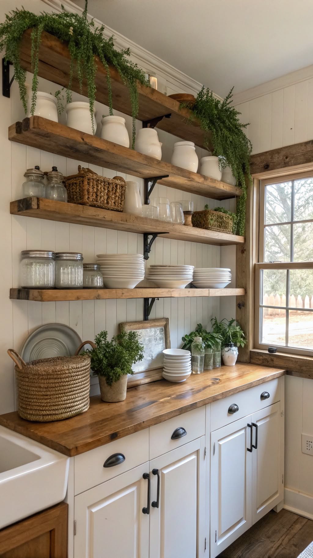 19. Add Open Shelving for Farmhouse Flair