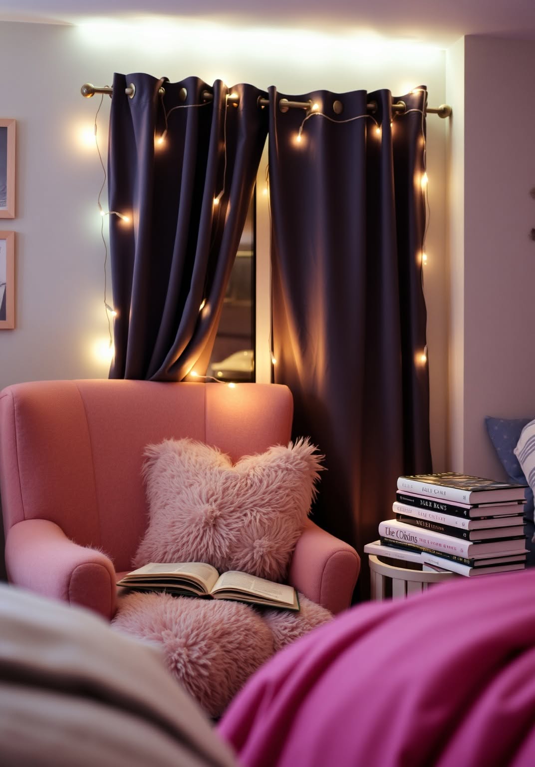 19. Cozy Reading Nook with Fairy Lights