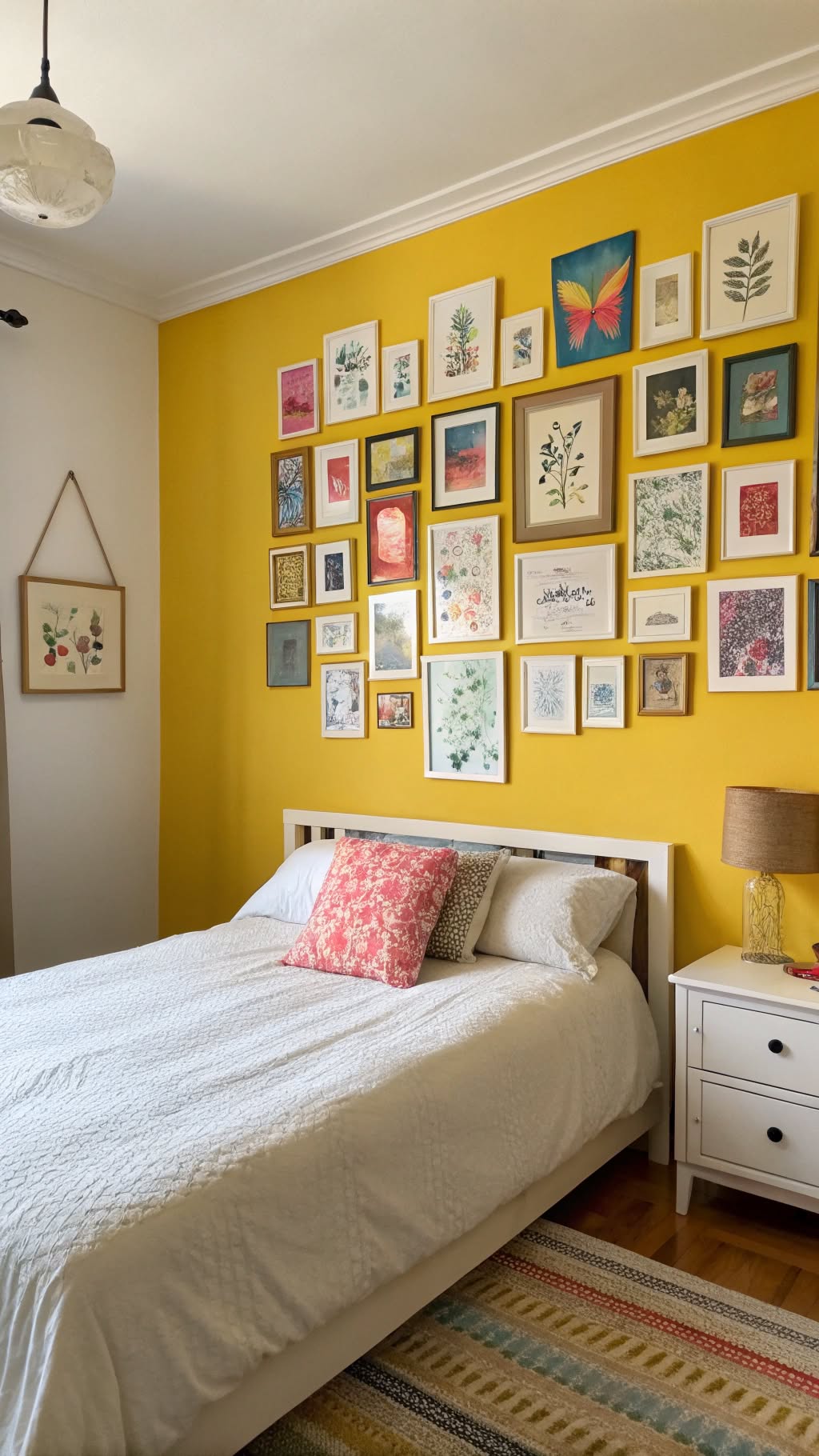 19. Yellow Accent Wall with DIY Art
