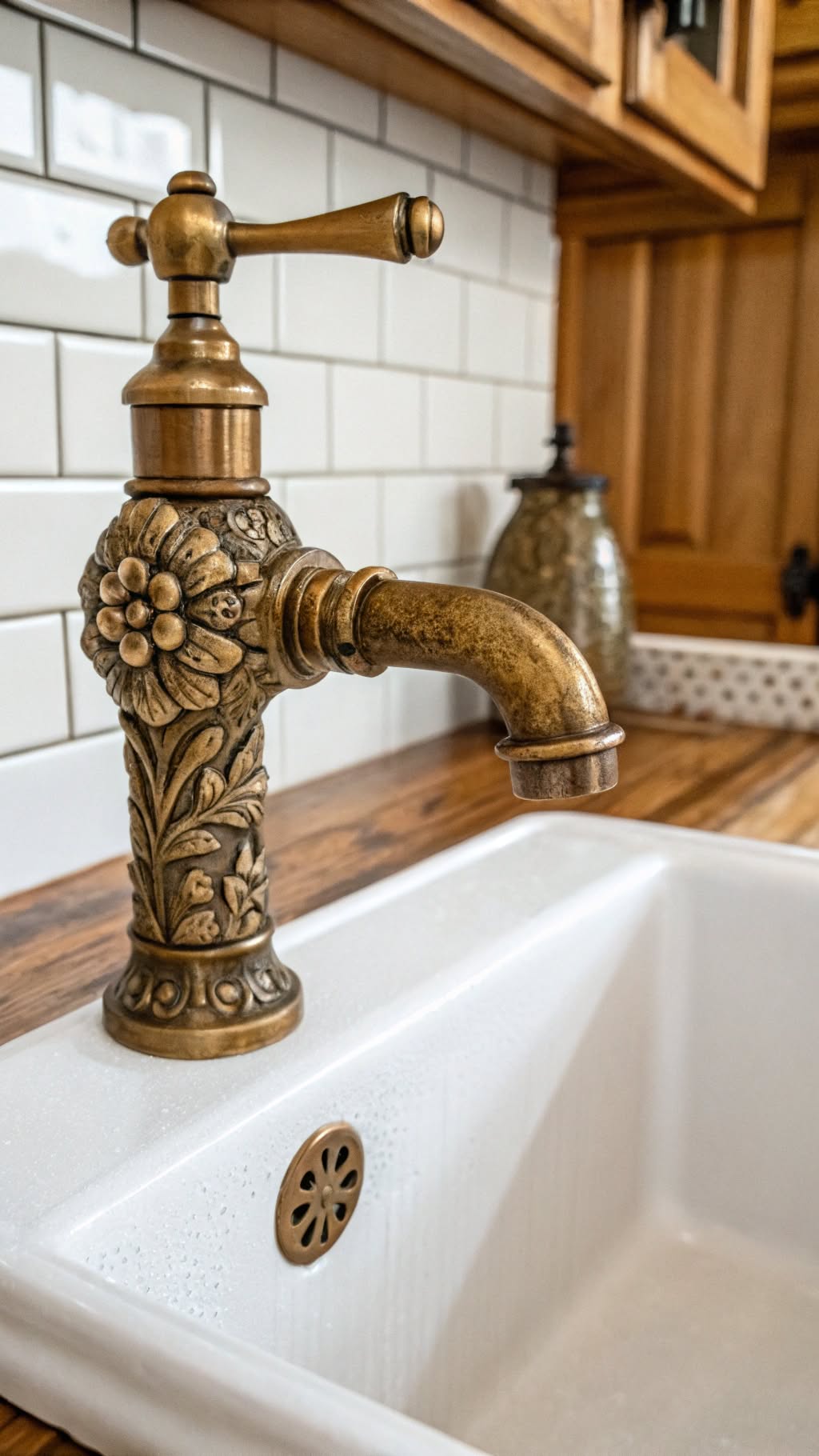 1. Antique Brass Faucets with Intricate Details