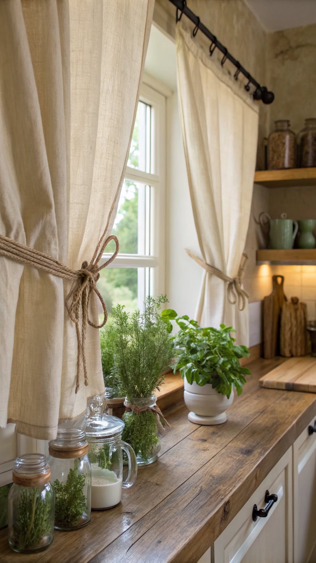 1. Linen Café Curtains for Rustic Elegance