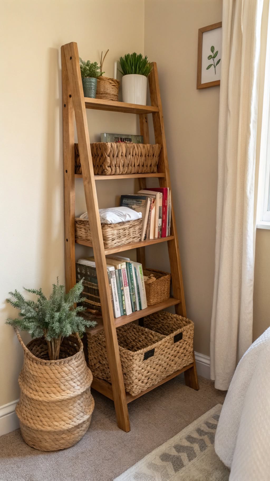 2. Ladder Shelves for a Rustic Touch