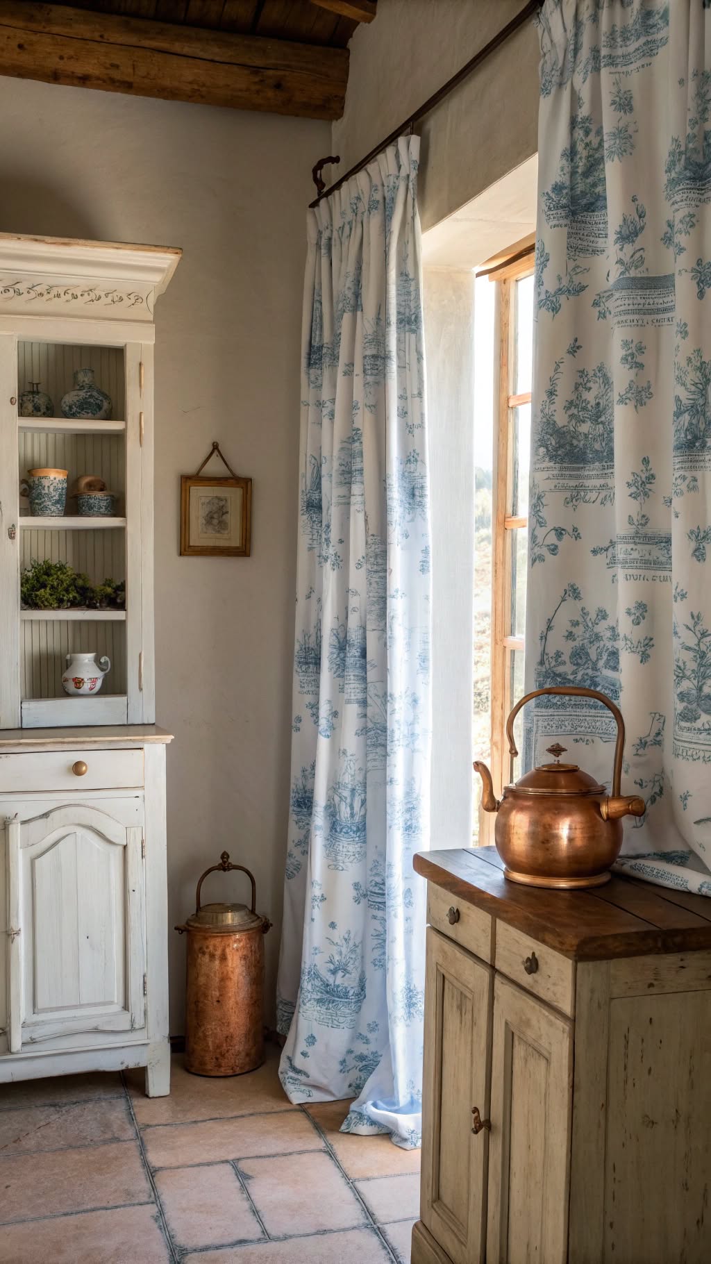 3. Toile Print Curtains for Classic French Flair