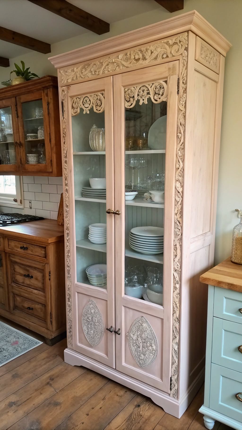 6. Freestanding Pantries with Carved Details
