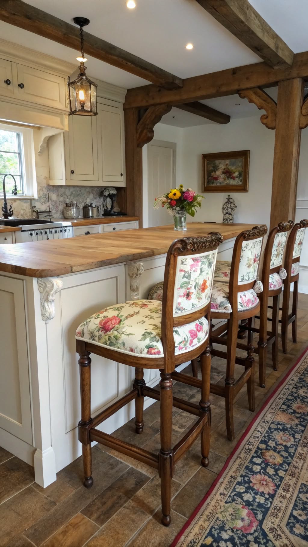 8. Vintage Wooden Bar Stools with Upholstered Seats