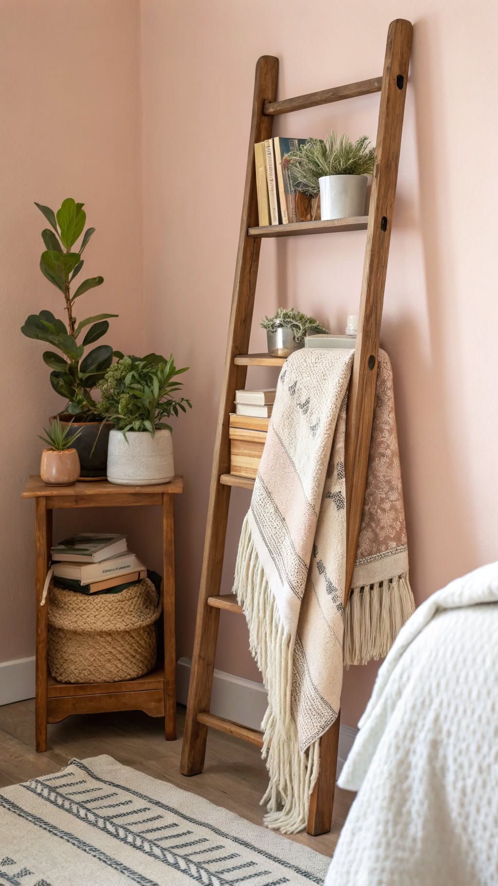 9. Vintage Ladder Shelves for Unique Charm