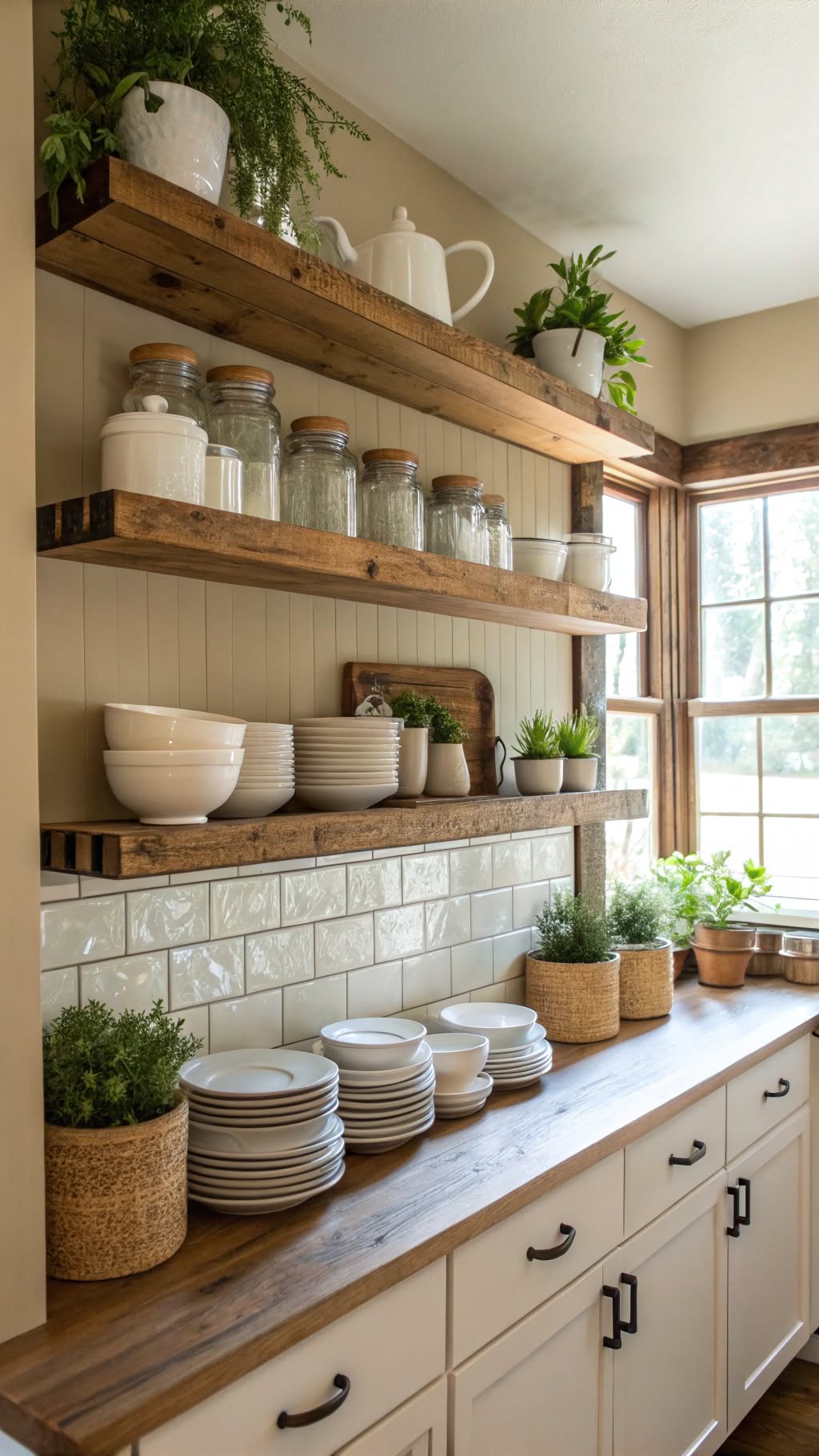 10. Use Open Shelving for a Rustic Look