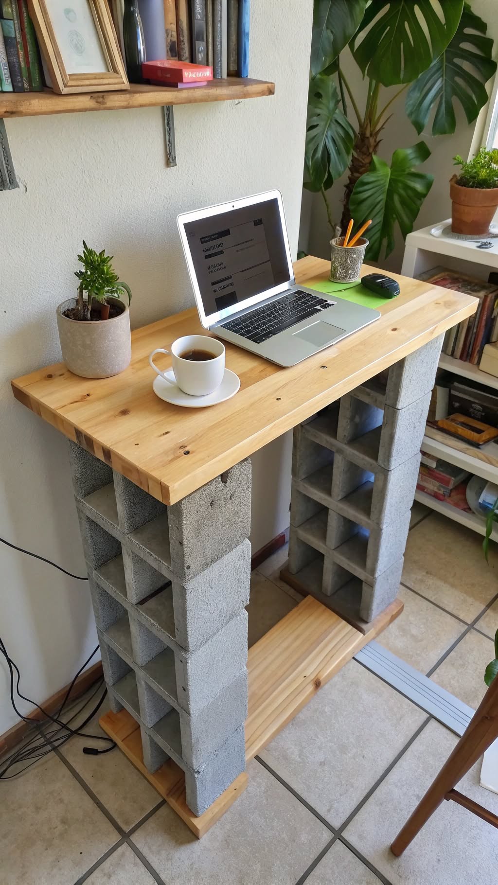 11. DIY a Desk with Cinder Blocks and Wood