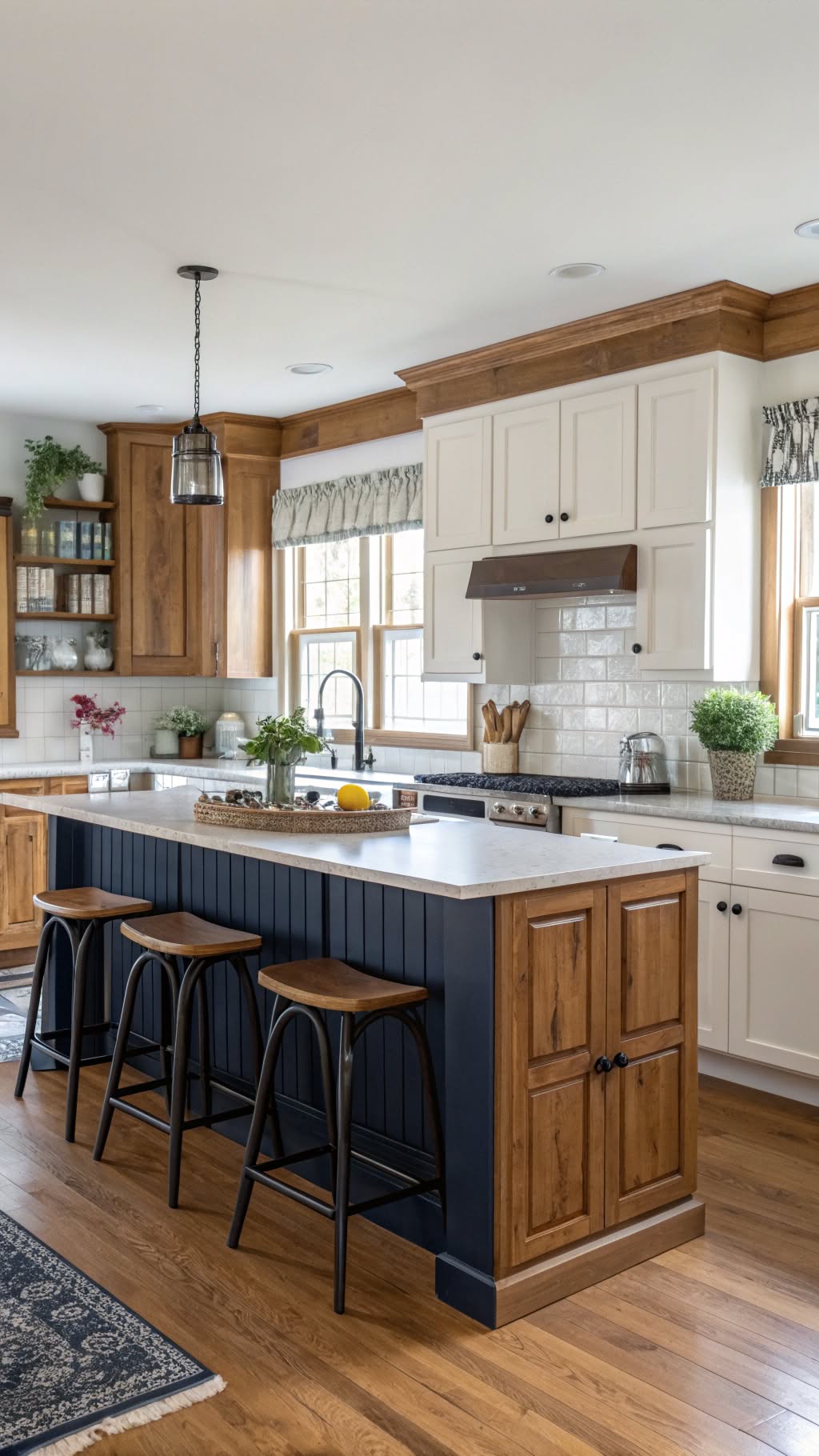 11. Two-Tone Cabinets with a Pop of Color