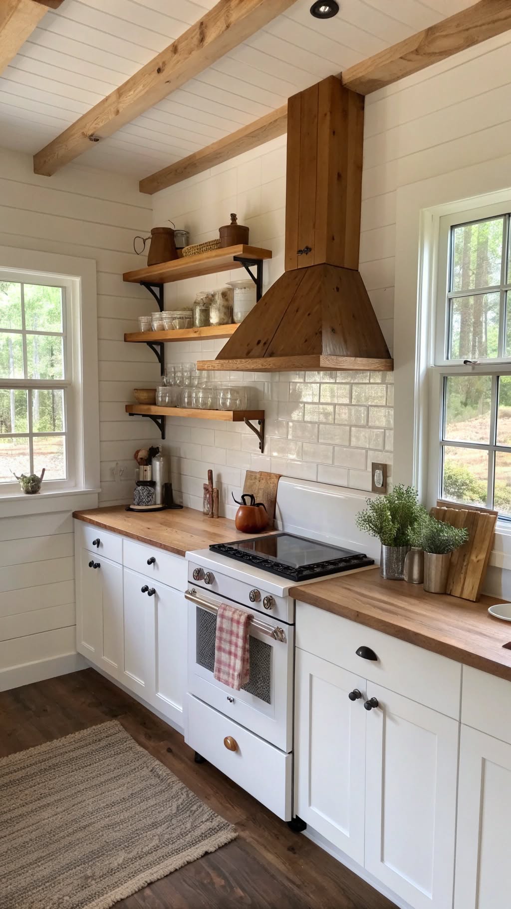 12. White Cabinets with Wood Accents for Subtle Contrast