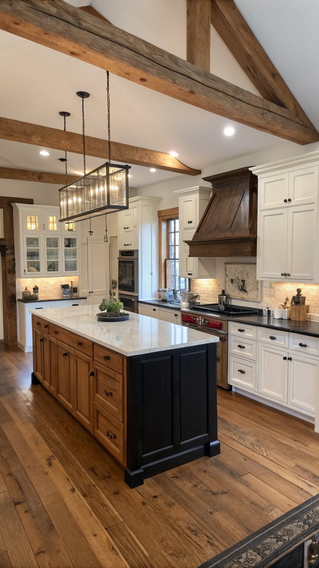13. Two-Tone Cabinets with a Black Island