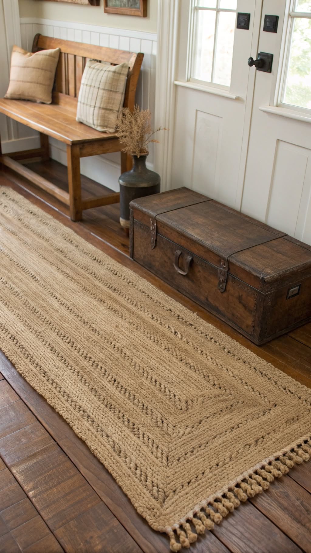 14. Add a Woven Rug for Texture and Warmth