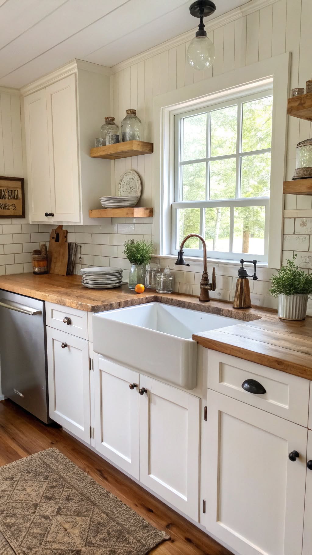 15. Two-Tone Cabinets with a Butcher Block Countertop