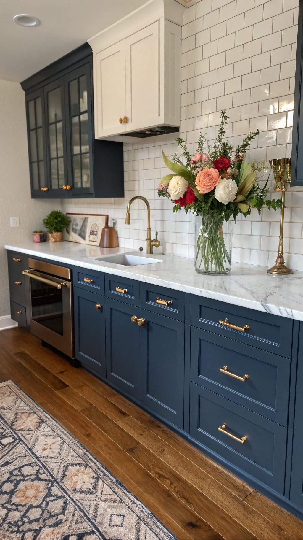 1. Classic Navy Blue Cabinets with White Countertops